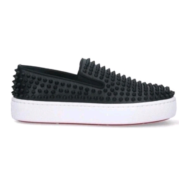 $1,145 Christian Louboutin Leather SpikeBoat Sneakers Black EU 44 US 11 NIB - Picture 1 of 10